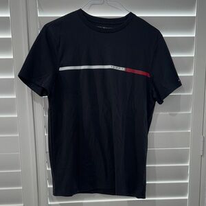 New Tommy Hilfiger Black Short Sleeve Tee with Sporty Stripe- M